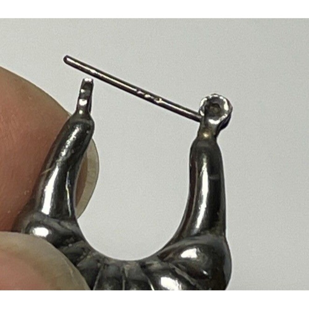 Vintage 925 Sterling Silver Puffy Ribbed Hoop Earrings Scalloped Boho Statement - Picture 4 of 4